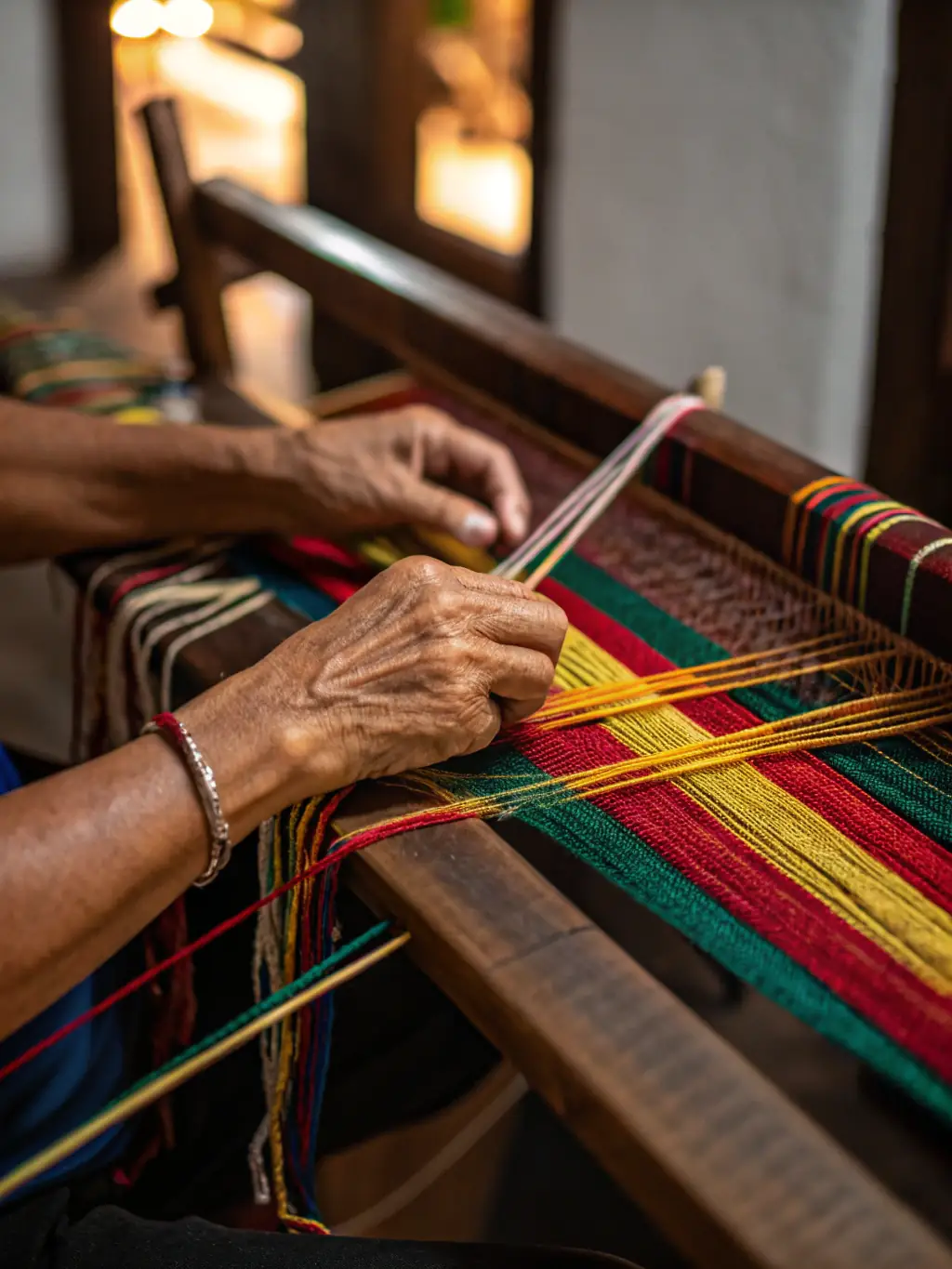 A close-up photograph of hands meticulously crafting delicate lace using traditional tools, showcasing the intricate detail and skill involved in the art of lace-making at the Festival International de la Dentelle.